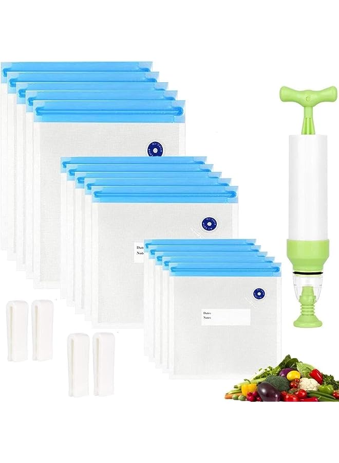 Goodern 20 Pack Sous Vide Bags,Reusable Vacuum Zipper Bags With 3 Sizes Food Storage Bags,Freezer Food Preservation Vacuum Cooking Bags With Hand Pump Sealing Clips For Food Storage Sous Vide Cooking - Image 1