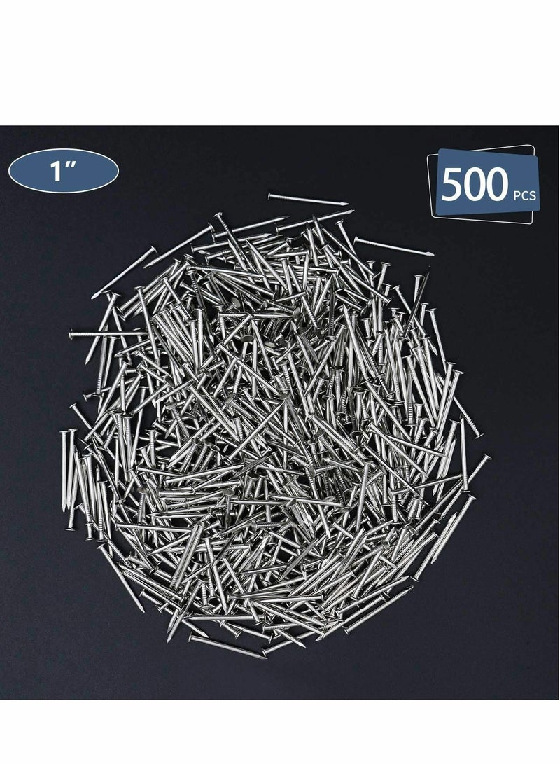 Y&D Hardware Nails, 500Pcs 1 Inch Nickel Plated Hanging Wall Nails for Picture Hanging, Wood Wire Small - Image 1