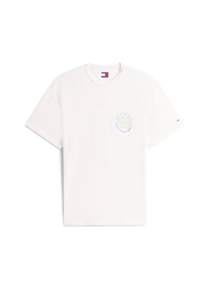 Tommy Jeans Ancient White Bubble Logo Textured Jersey Relaxed T-Shirt for Men | Best Price UAE