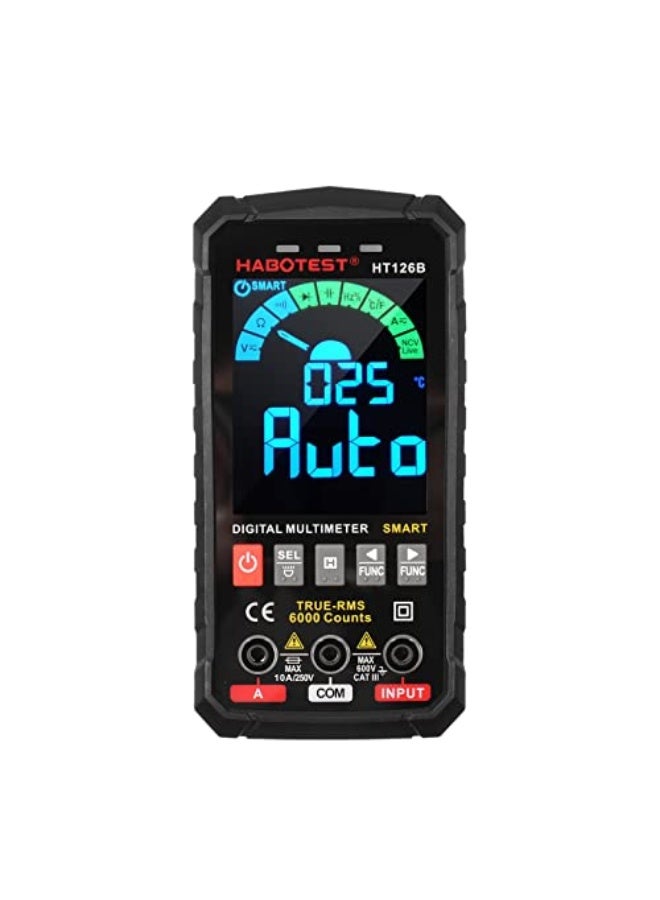 Multimeter, HT126B Smart Digital Multimeter 6000 Counts True RMS Auto-ranging VA Color Screen Electrical Tester Voltmeter Ammeter Temperature Measuring Multifunction AC DC Voltage t Capacitance - Image 1