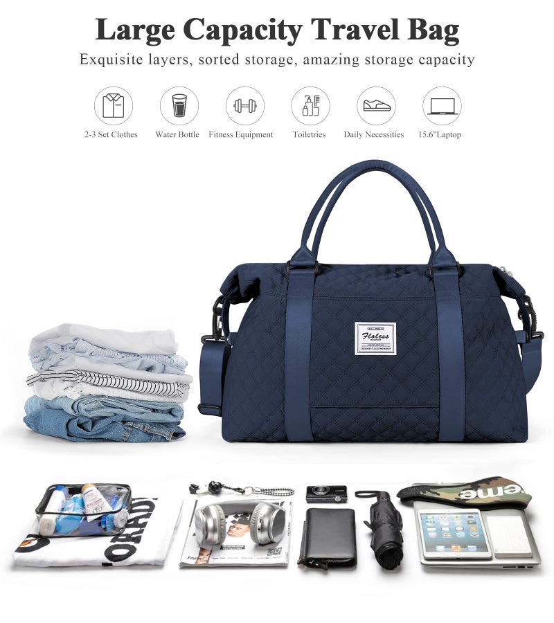 HYC00 Travel Duffel Bag, Weekender Overnight Bags for Women, Carry On Personal Item Bag with Trolley Sleeve & Wet Pocket,Navy Blue - Image 3