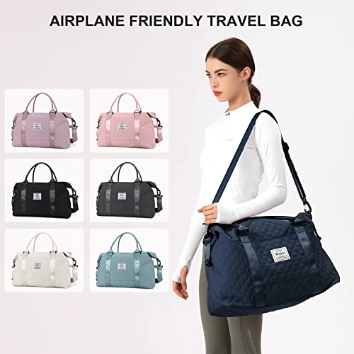 HYC00 Travel Duffel Bag, Weekender Overnight Bags for Women, Carry On Personal Item Bag with Trolley Sleeve & Wet Pocket,Navy Blue - Image 2