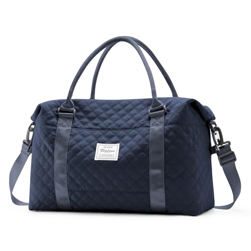 HYC00 Travel Duffel Bag, Weekender Overnight Bags for Women, Carry On Personal Item Bag with Trolley Sleeve & Wet Pocket,Navy Blue - Image 1