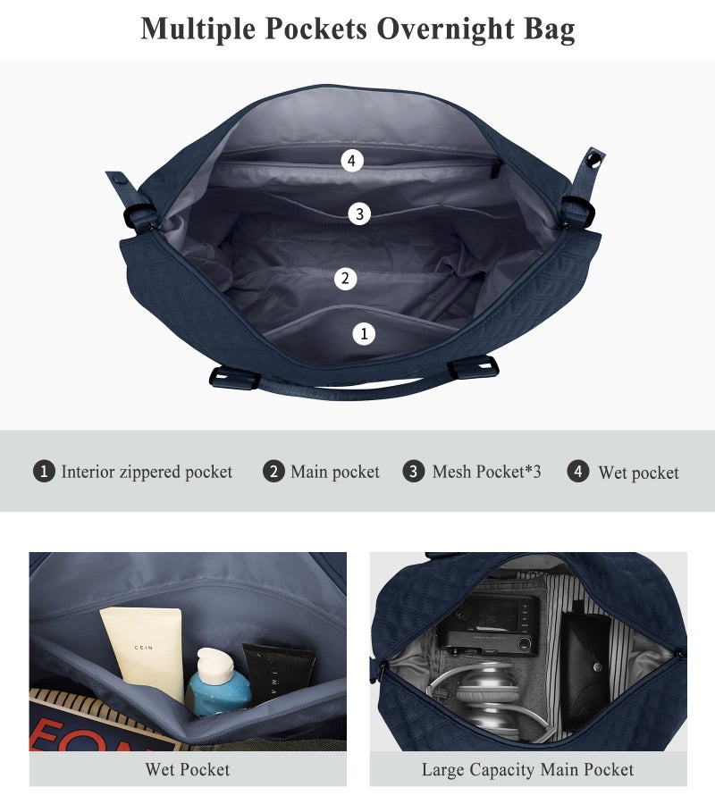 HYC00 Travel Duffel Bag, Weekender Overnight Bags for Women, Carry On Personal Item Bag with Trolley Sleeve & Wet Pocket,Navy Blue - Image 5