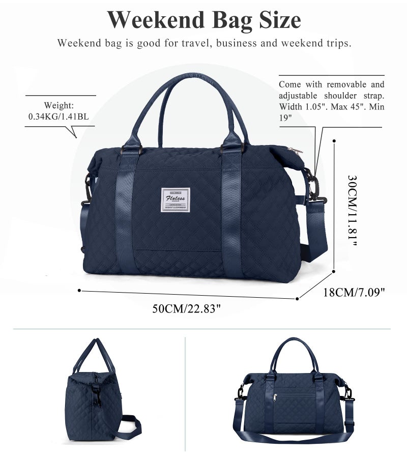 HYC00 Travel Duffel Bag, Weekender Overnight Bags for Women, Carry On Personal Item Bag with Trolley Sleeve & Wet Pocket,Navy Blue - Image 4