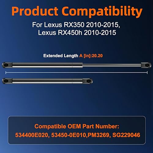 Euplokeer Qty (2) 6755 534400E020 Hood Shock Strut Lift Support Compatible with Lexus RX350 RX450h 2010-2015 (𝐈𝐭 𝐜𝐚𝐧 𝐨𝐧𝐥𝐲 𝐛𝐞 𝐜𝐨𝐦𝐩𝐫𝐞𝐬𝐬𝐞𝐝 𝐚𝐟𝐭𝐞𝐫 𝐢𝐧𝐬𝐭𝐚𝐥𝐥𝐚𝐭𝐢𝐨𝐧) - Image 2