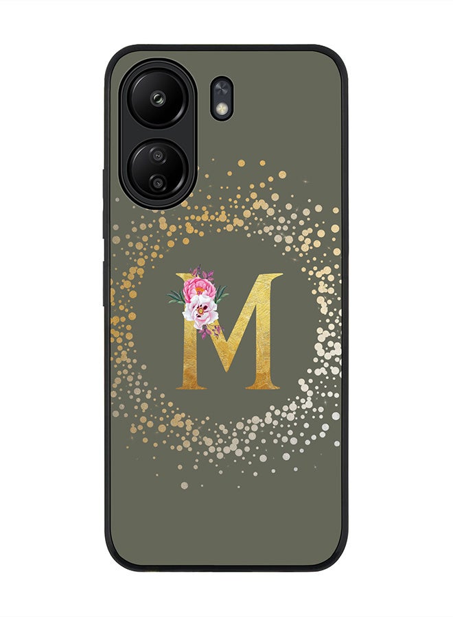 Stylizedd Rugged Black edge case for Xiaomi Poco C65 Case Cover- Custom Monogram Initial Letter Floral Pattern Alphabet-M  (Olive Green ) - Image 1