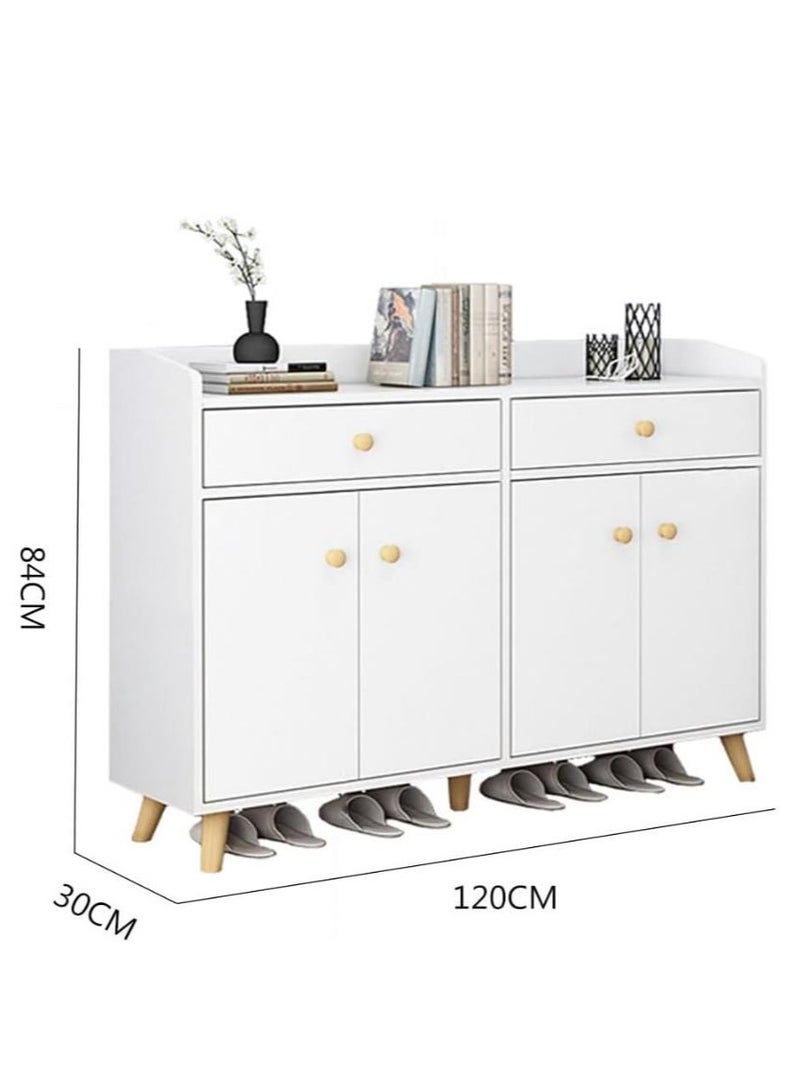 Golden Shoe Cabinet, Entryway Storage Cabient with 2 Drawers and 4 Doors for Shoes,Bags,Keys,Other Objects Free Standing Shoe Rack, Household Shoe Organizer for Home Hallway Bedroom Living Room, B33B (White)  - Image 2