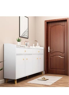 Golden Shoe Cabinet, Entryway Storage Cabient with 2 Drawers and 4 Doors for Shoes,Bags,Keys,Other Objects Free Standing Shoe Rack, Household Shoe Organizer for Home Hallway Bedroom Living Room, B33B (White)  - Image 3