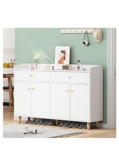Golden Shoe Cabinet, Entryway Storage Cabient with 2 Drawers and 4 Doors for Shoes,Bags,Keys,Other Objects Free Standing Shoe Rack, Household Shoe Organizer for Home Hallway Bedroom Living Room, B33B (White)  - Image 4