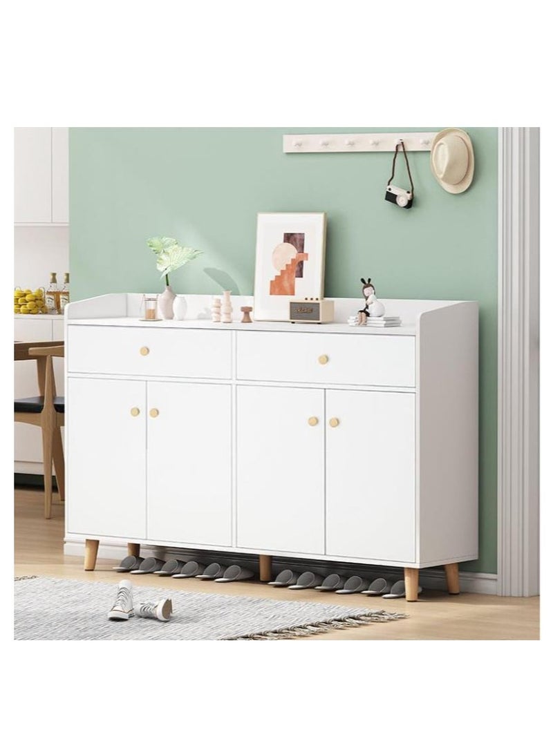 Golden Shoe Cabinet, Entryway Storage Cabient with 2 Drawers and 4 Doors for Shoes,Bags,Keys,Other Objects Free Standing Shoe Rack, Household Shoe Organizer for Home Hallway Bedroom Living Room, B33B (White)  - Image 4