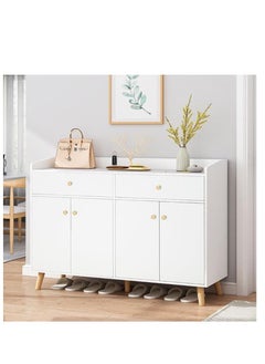 Golden Shoe Cabinet, Entryway Storage Cabient with 2 Drawers and 4 Doors for Shoes,Bags,Keys,Other Objects Free Standing Shoe Rack, Household Shoe Organizer for Home Hallway Bedroom Living Room, B33B (White)  - Image 5