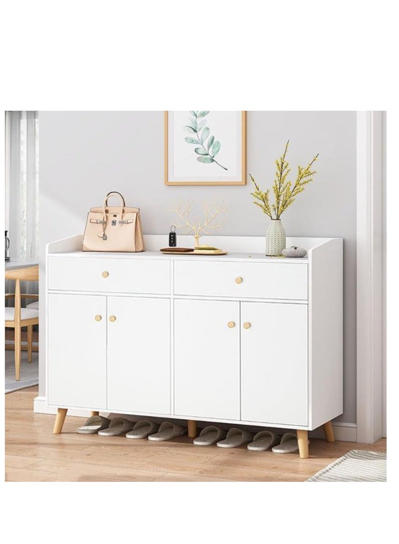 Golden Shoe Cabinet, Entryway Storage Cabient with 2 Drawers and 4 Doors for Shoes,Bags,Keys,Other Objects Free Standing Shoe Rack, Household Shoe Organizer for Home Hallway Bedroom Living Room, B33B (White)  - Image 5