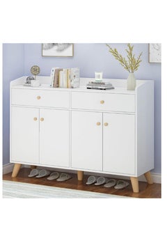 Golden Shoe Cabinet, Entryway Storage Cabient with 2 Drawers and 4 Doors for Shoes,Bags,Keys,Other Objects Free Standing Shoe Rack, Household Shoe Organizer for Home Hallway Bedroom Living Room, B33B (White)  - Image 1