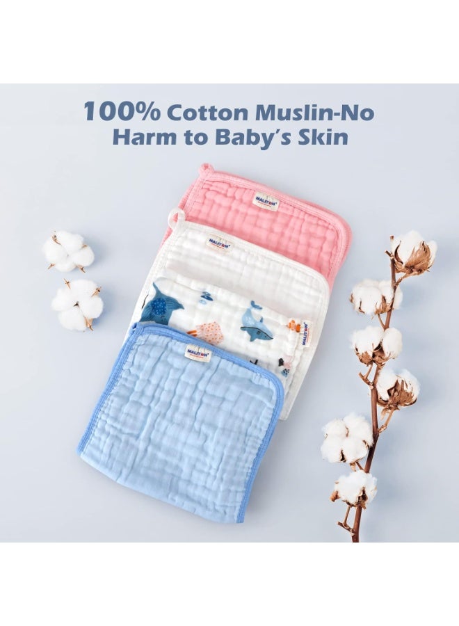 Maliton Baby Boy Muslin Burp Cloths 6 Pack Large 20''x10'' 100% Cotton Burp Rags Absorbent and Soft 6 Layers Baby Spit Up Rags Newborn Boy Essentials(Blue, Pack of 6) - Image 2