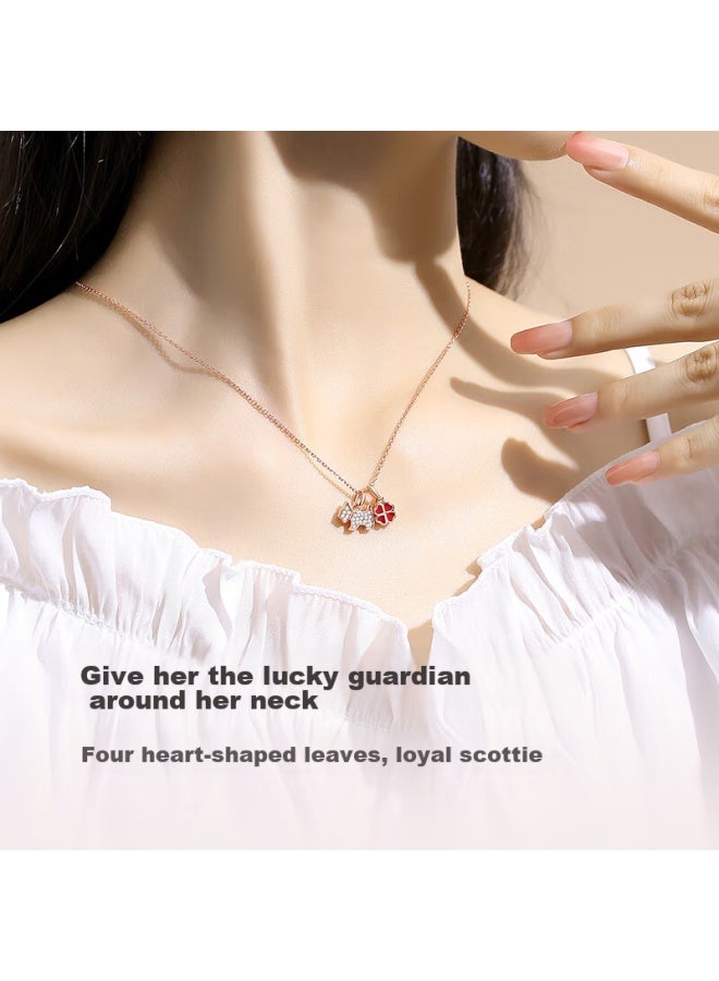 Agatha / Aijiasa Four-leaf Clover Dog Silver Necklace For Women, New Year Birthday Gift For Girlfriend, Elegant Pendant - Image 2
