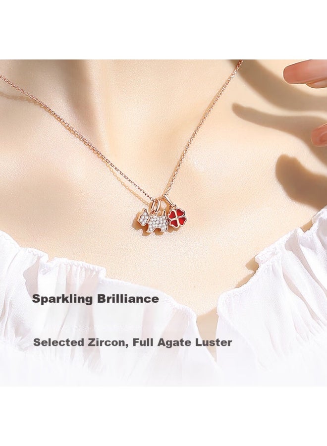 Agatha / Aijiasa Four-leaf Clover Dog Silver Necklace For Women, New Year Birthday Gift For Girlfriend, Elegant Pendant - Image 3