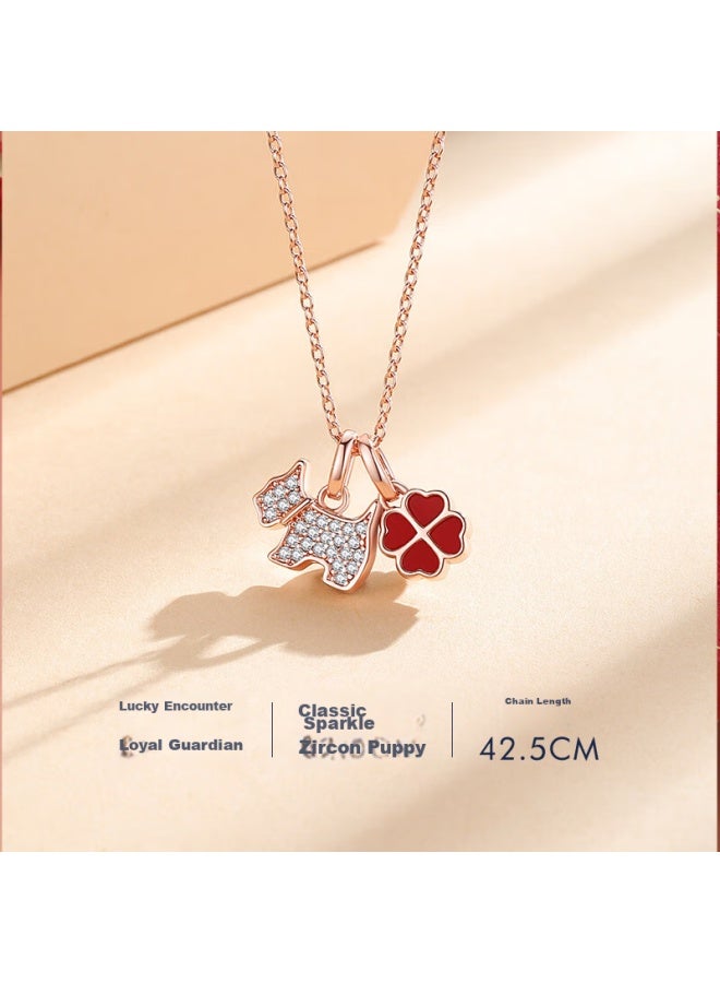 Agatha / Aijiasa Four-leaf Clover Dog Silver Necklace For Women, New Year Birthday Gift For Girlfriend, Elegant Pendant - Image 4