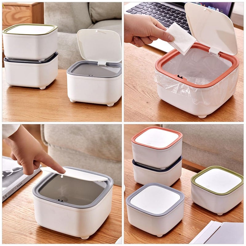 GANAZONO Creative 2pcs Desktop Wastebaskets with Lids, Small Pink and Gray Rubbish Bins for Office and Bedroom, Convenient Trash Cans for Desktop Storage and Organization - Image 4