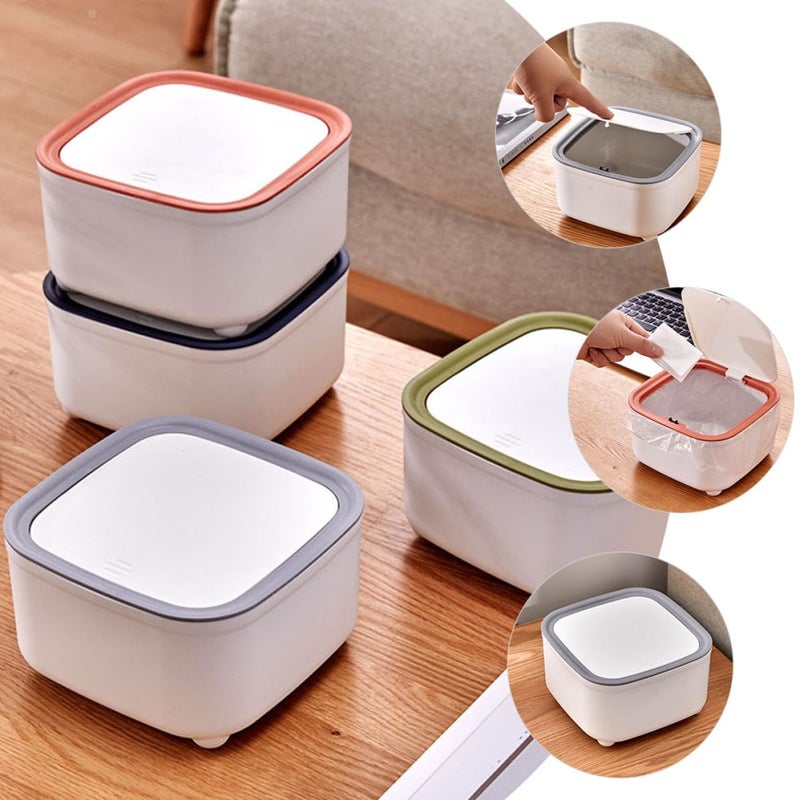 GANAZONO Creative 2pcs Desktop Wastebaskets with Lids, Small Pink and Gray Rubbish Bins for Office and Bedroom, Convenient Trash Cans for Desktop Storage and Organization - Image 5