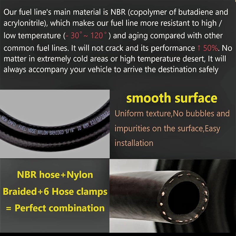 NEW DAFU 5/16 Inch Nylon Braided Fuel Line Set with Hose Clamps - Image 4