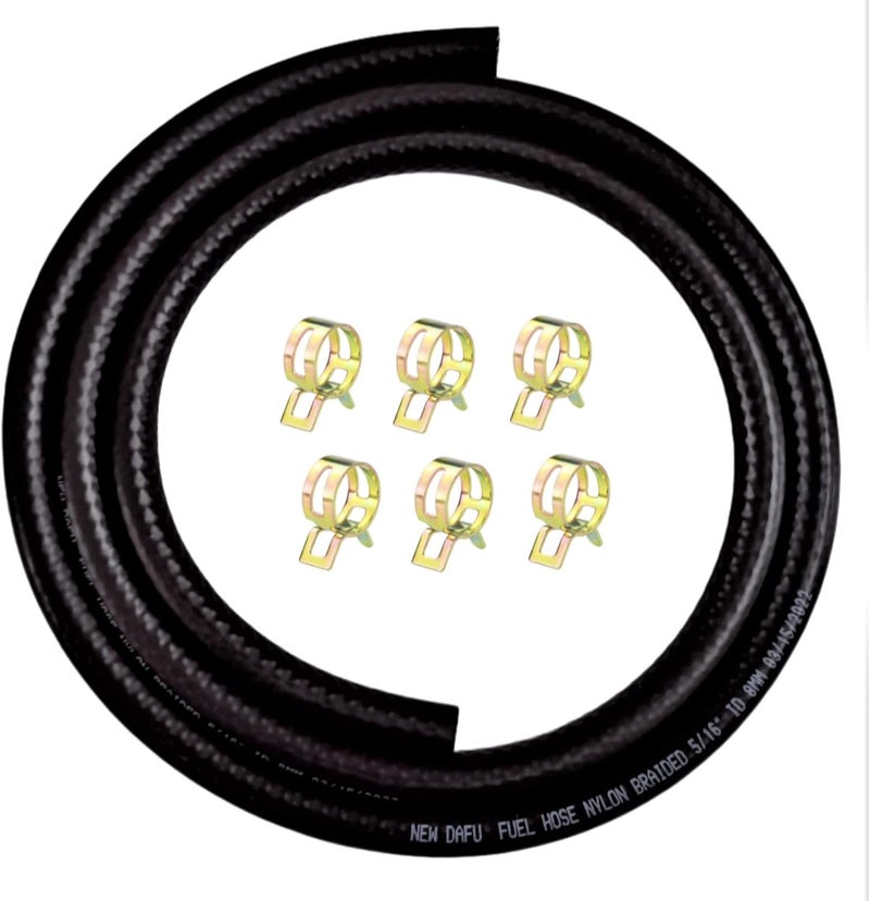 NEW DAFU 5/16 Inch Nylon Braided Fuel Line Set with Hose Clamps - Image 1