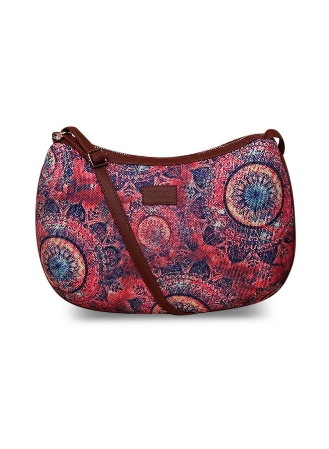 ZOUK حقيبة كتف نسائية من زوك مصنوعة من جلد نباتي مع طباعة شاكرا الفضاء (وردي) - Image 4