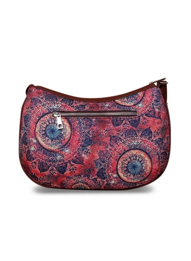 ZOUK حقيبة كتف نسائية من زوك مصنوعة من جلد نباتي مع طباعة شاكرا الفضاء (وردي) - Image 5