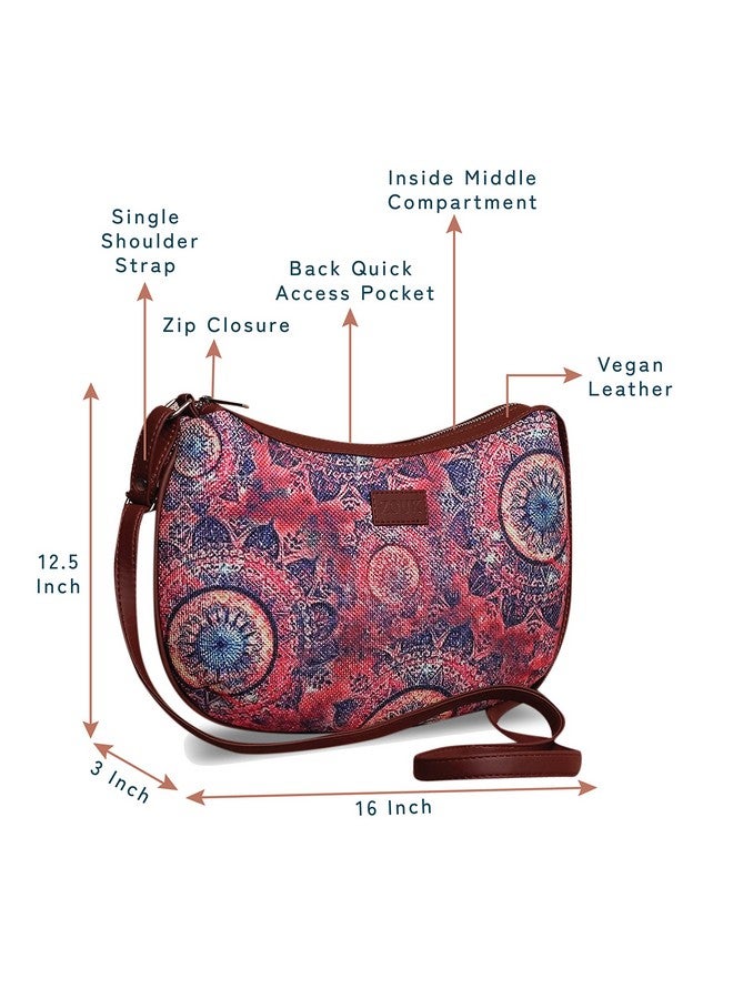 ZOUK حقيبة كتف نسائية من زوك مصنوعة من جلد نباتي مع طباعة شاكرا الفضاء (وردي) - Image 3