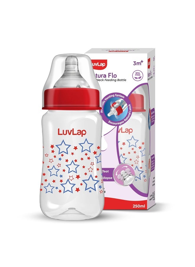 Luvlap Anti-Colic Wide Neck Natura Flo Baby Feeding Bottle, 250ml, New Born / Infants / Toddler upto 3 years, Stars, BPA Free - Image 1