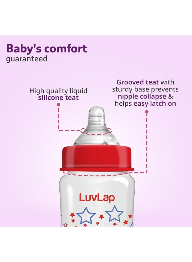 Luvlap Anti-Colic Wide Neck Natura Flo Baby Feeding Bottle, 250ml, New Born / Infants / Toddler upto 3 years, Stars, BPA Free - Image 3