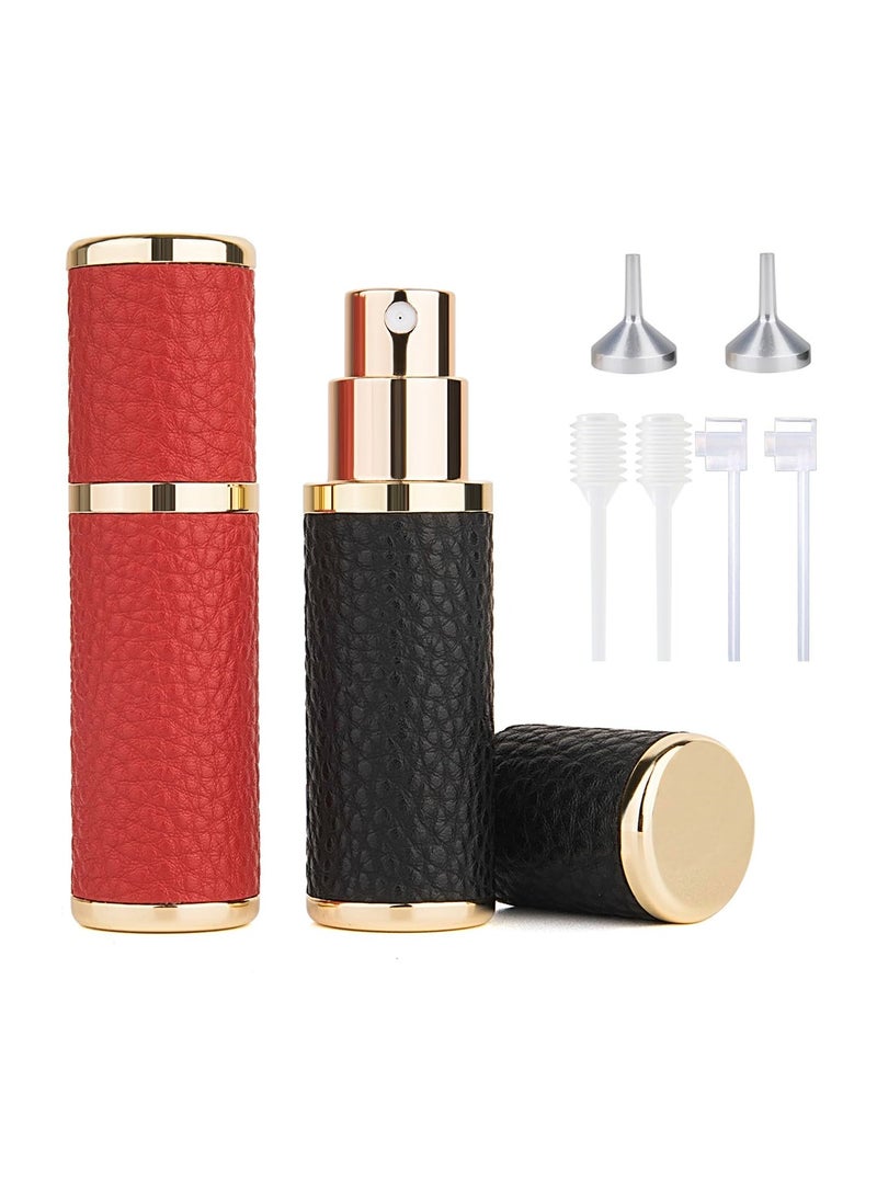 KASTWAVE 2Pcs Perfume Atomizer Bottle (5ML),Mini Refillable Empty Cologne Spray Bottle With Luxury Leather Case,for Travel Out Side Work Women and Men (Black+Red) - Image 1