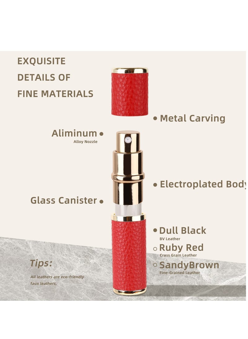 KASTWAVE 2Pcs Perfume Atomizer Bottle (5ML),Mini Refillable Empty Cologne Spray Bottle With Luxury Leather Case,for Travel Out Side Work Women and Men (Black+Red) - Image 3