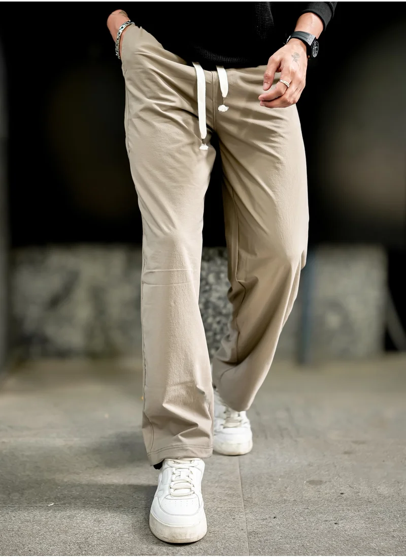 Maniac Maniac Men Solid Beige Nylon Terry fabric Parallel fit Track Pant