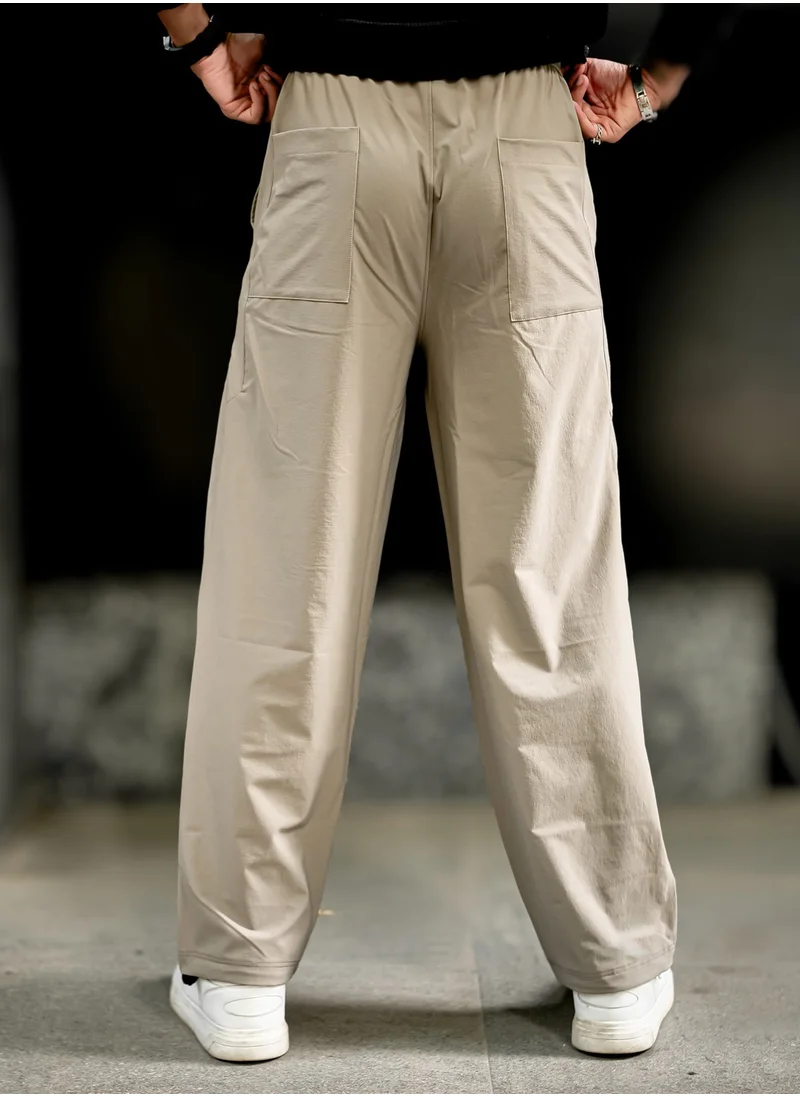 Maniac Maniac Men Solid Beige Nylon Terry fabric Parallel fit Track Pant