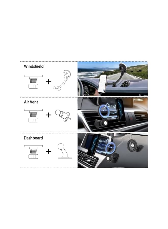 S-TOP Magnetic Car Phone Holder Kit 3 in 1, Windshield/Air Vent/Dashboard Cell Phone Holder, Strong Magnet Car Mount Phone Holder - Image 2