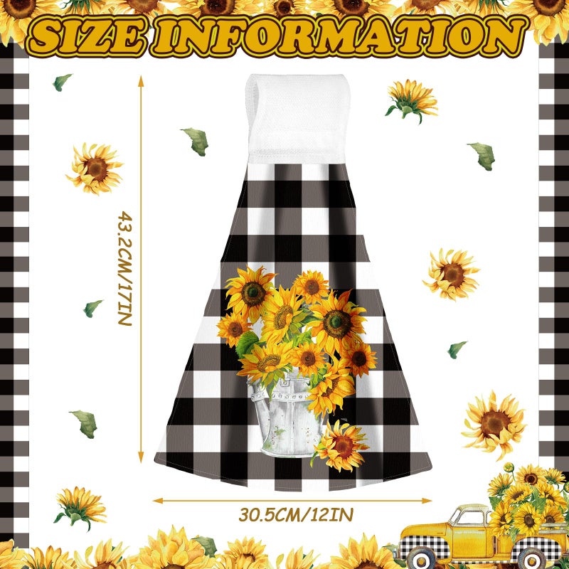 Sratte 4 Pcs Sunflower Hanging Kitchen Towels Hand Towels with Hanging Loop Summer Buffalo Plaid Gnomes Sunshine Dish Towels Bath Absorbent Oven Stove Wash Cloth for Home Decorative Housewarming Gift - Image 4