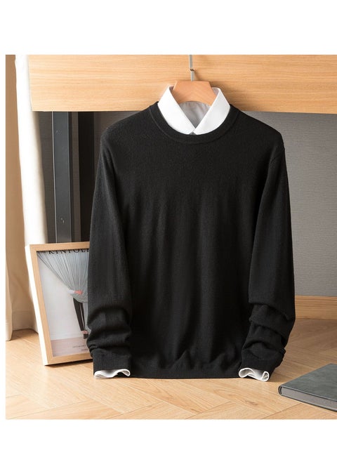 Men's Winter Wool Solid Color Round Neck Sweater