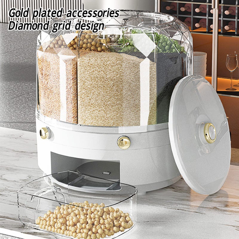Natudeco Grain Storage Container Rotatable Rice Dispenser Box 6 Grid Grain Dispenser 360 Degree Rotating Food Dispenser Cereal Dispenser Countertop for Beans Rice Grains(white) - Image 4