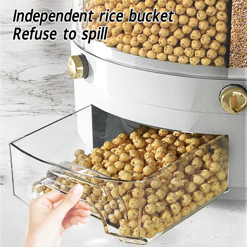 Natudeco Grain Storage Container Rotatable Rice Dispenser Box 6 Grid Grain Dispenser 360 Degree Rotating Food Dispenser Cereal Dispenser Countertop for Beans Rice Grains(white) - Image 5
