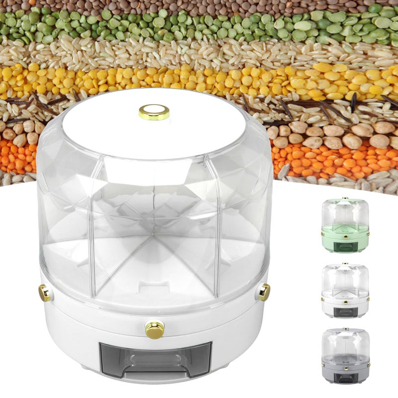 Natudeco Grain Storage Container Rotatable Rice Dispenser Box 6 Grid Grain Dispenser 360 Degree Rotating Food Dispenser Cereal Dispenser Countertop for Beans Rice Grains(white) - Image 3