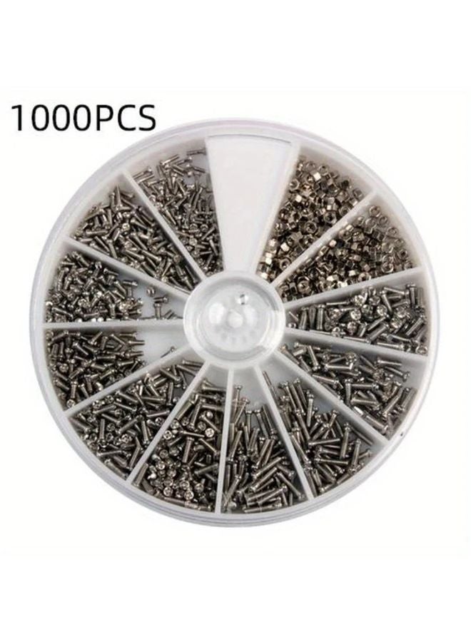 1000 قطعة براغي برأس دائري فولاذي مقاوم للصدأ فضي لاستخدامات النظارات والساعات والإلكترونيات - Image 2