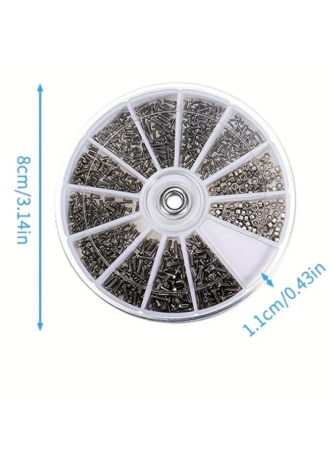 1000 قطعة براغي برأس دائري فولاذي مقاوم للصدأ فضي لاستخدامات النظارات والساعات والإلكترونيات - Image 3