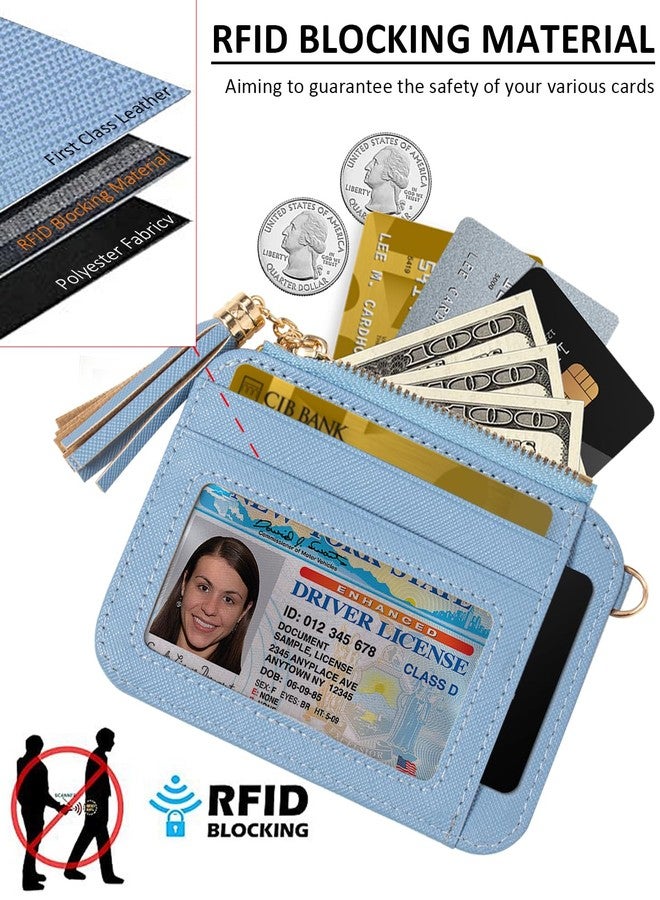 KOTORA Small Card Case Womens Wristlet Keychian Card Holder Cash Coin Purse Girls Cute Tassel Wallet Slim Front Pocket Zip Wallets (Blue) - Image 4