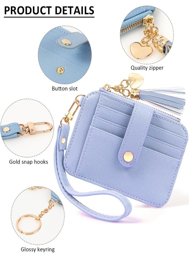 KOTORA Small Card Case Womens Wristlet Keychian Card Holder Cash Coin Purse Girls Cute Tassel Wallet Slim Front Pocket Zip Wallets (Blue) - Image 5