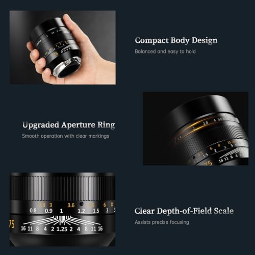 7artisans 75mm F125 Mark II Manual Focus Prime Lens Compatible for Leica MMount Cameras Like Leica MM Leica M240 M3 M6 M7 M8 M9 M9p M10 - Image 3