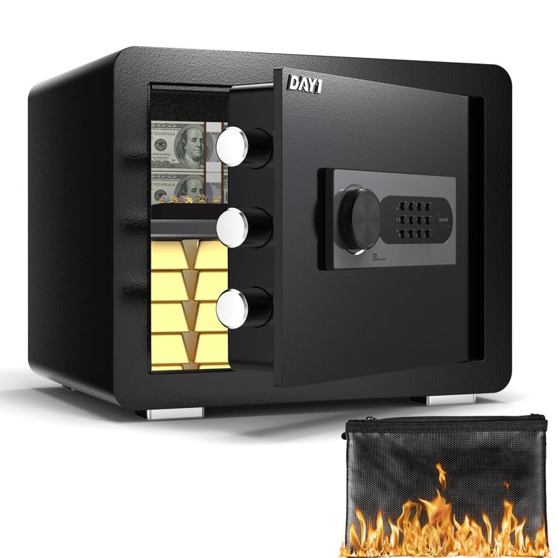 Dayi صندوق أمان DAYI، 0.8 قدم مكعب صندوق أمان منزلي مع حقيبة مقاومة للحريق والماء، صندوق أمان لحفظ النقود والممتلكات الثمينة، لوحة مفاتيح إلكترونية رقمية، نظام إنذار مزدوج، رف قابل للإزالة - D-25 - Image 1