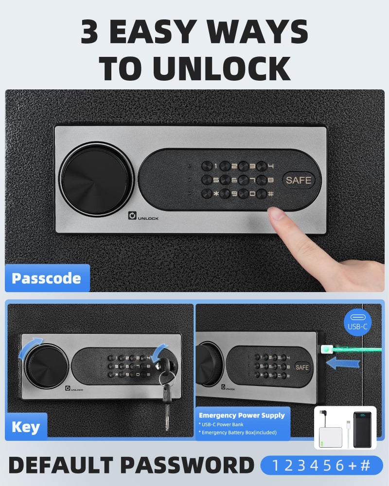 Dayi صندوق أمان DAYI، 0.8 قدم مكعب صندوق أمان منزلي مع حقيبة مقاومة للحريق والماء، صندوق أمان لحفظ النقود والممتلكات الثمينة، لوحة مفاتيح إلكترونية رقمية، نظام إنذار مزدوج، رف قابل للإزالة - D-25 - Image 4