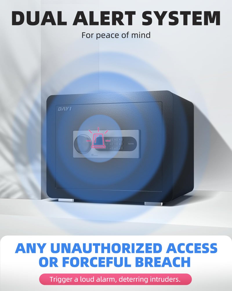 Dayi صندوق أمان DAYI، 0.8 قدم مكعب صندوق أمان منزلي مع حقيبة مقاومة للحريق والماء، صندوق أمان لحفظ النقود والممتلكات الثمينة، لوحة مفاتيح إلكترونية رقمية، نظام إنذار مزدوج، رف قابل للإزالة - D-25 - Image 3