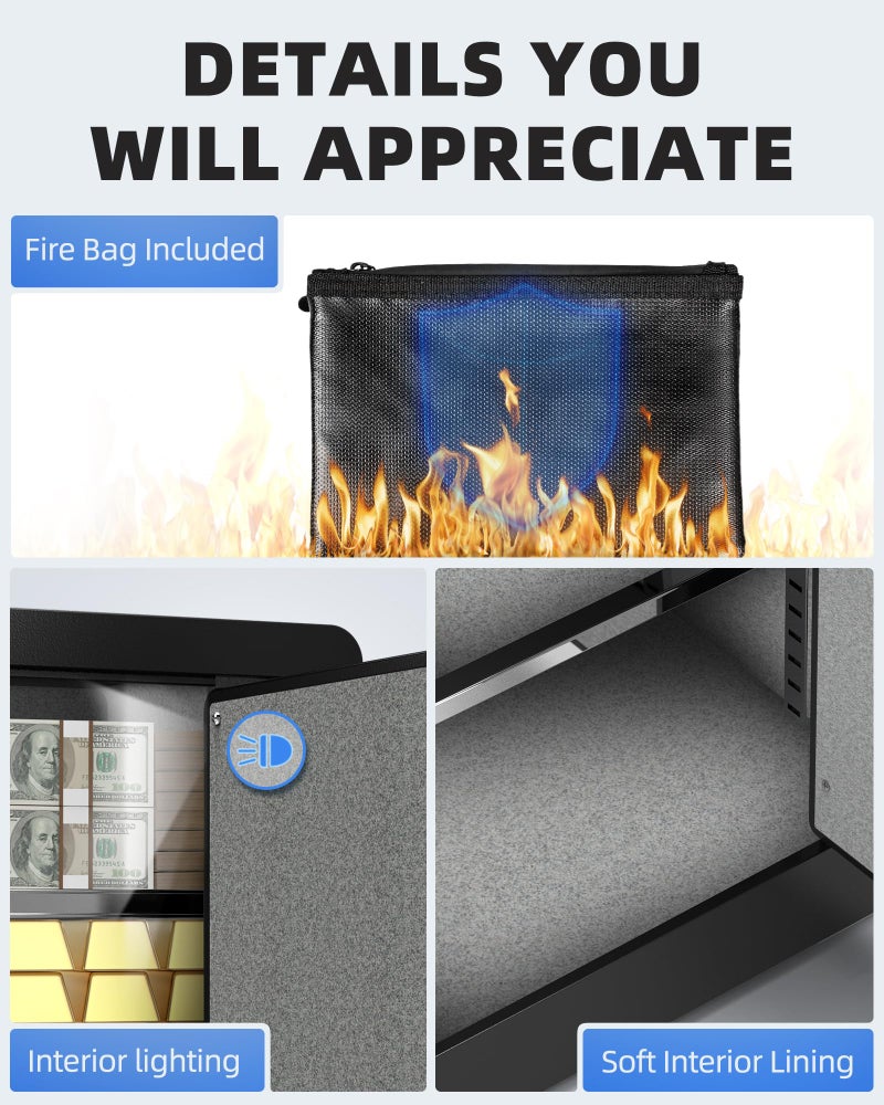 Dayi صندوق أمان DAYI، 0.8 قدم مكعب صندوق أمان منزلي مع حقيبة مقاومة للحريق والماء، صندوق أمان لحفظ النقود والممتلكات الثمينة، لوحة مفاتيح إلكترونية رقمية، نظام إنذار مزدوج، رف قابل للإزالة - D-25 - Image 5